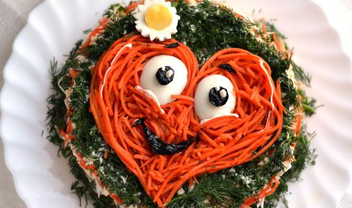 Korean Style Puff Salad with Crab Sticks, Cheese and Carrots