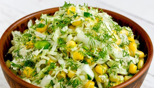Peking Cabbage, Corn and Greens Salad