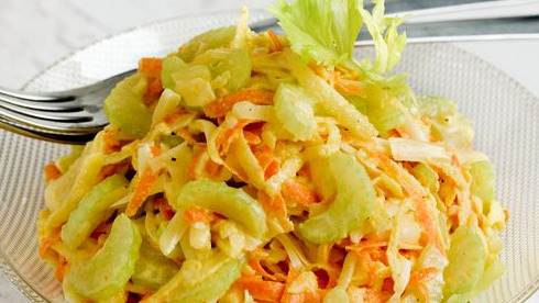 Salad with Celery, Carrots, Apple and Cheese