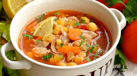 Chicken Soup with Chickpeas and Tomatoes