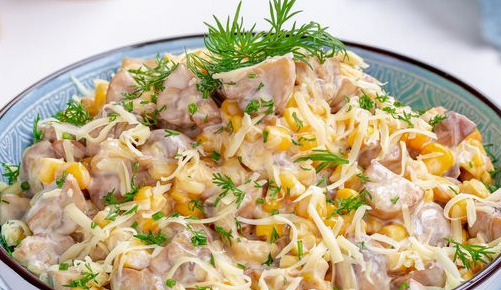 Fried Mushrooms, Cheese and Corn Salad