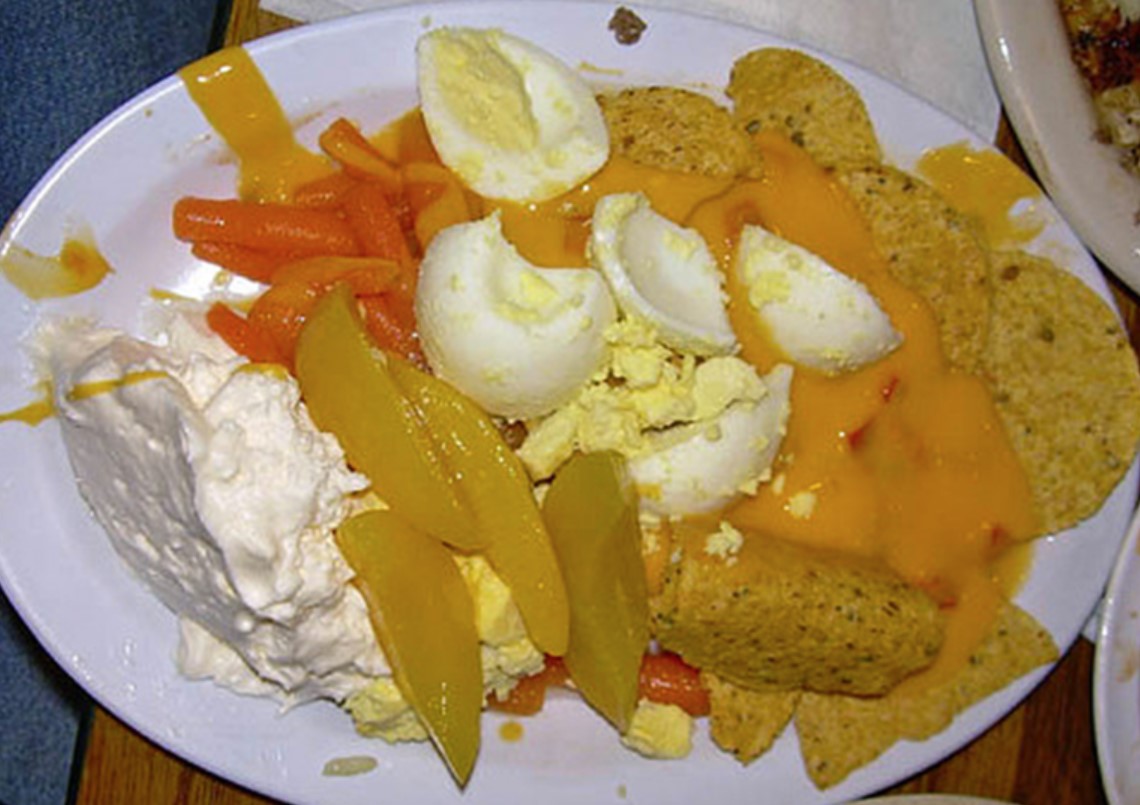 Never mind, it’s just chips, eggs, cottage cheese, and vegetables
