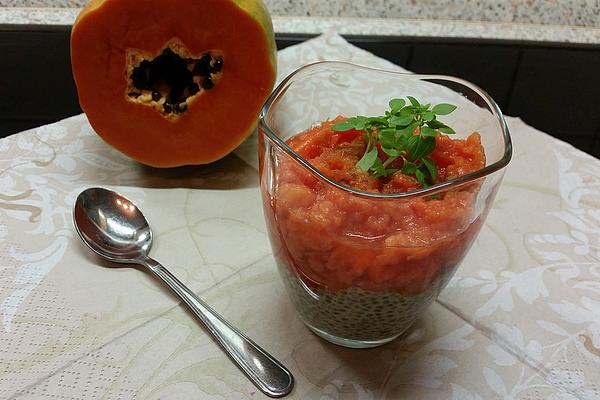 Almond Milk Pudding with Chia Seeds and Papaya