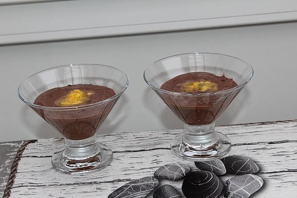 Avocado and Banana Mousse Au Chocolat with Passion Fruit Sauce