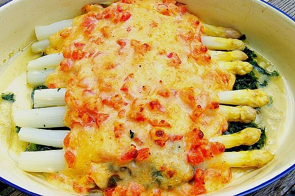 Baked Asparagus, with Tomato and Spinach