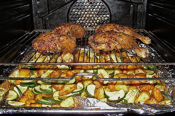 Baked Chicken Drumsticks on Vegetables
