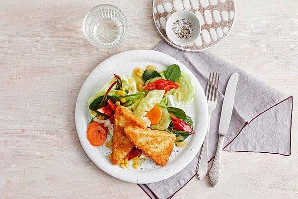 Baked Feta on Mixed Salad with Honey Dressing