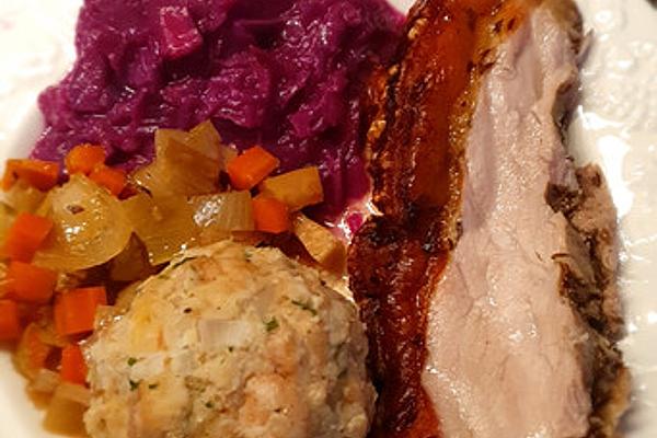 Bavarian Crust Roast with Dark Beer Sauce and Bread Dumplings