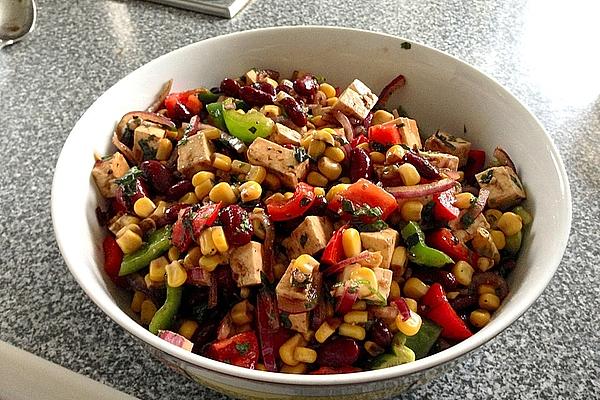 Bean Salad with Corn, Paprika and Sheep Cheese