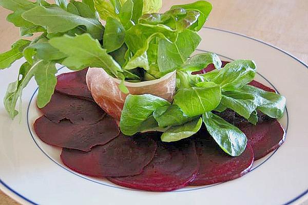 Beetroot Carpaccio with Lettuce in Ham Dress