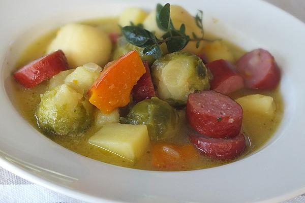 Brussels Sprouts and Potato Stew with Meatloaf