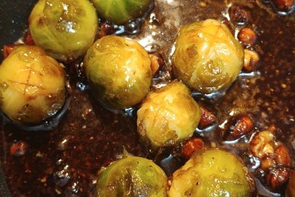 Brussels Sprouts with Peanuts, Parmesan, Honey and Balsamic Vinegar