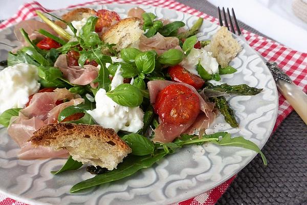 Burrata with Roasted Asparagus and Tomatoes