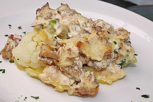 Cauliflower Casserole with Mince in Lemon Cream Cheese