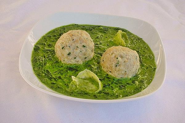 Cheese Dumplings on Creamed Spinach