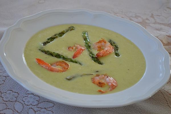 Cream Of Green Asparagus Soup with Prawns