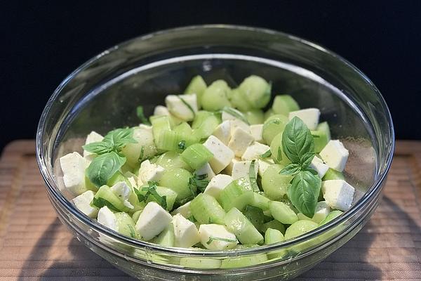 Cucumber, Melon, Mozzarella and Basil Salad