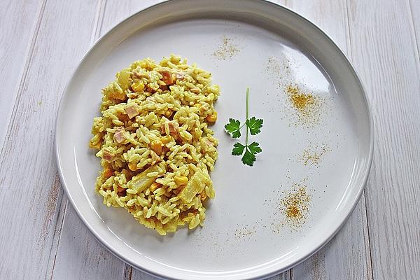 Curry Rice Salad with Ham, Corn and Pineapple