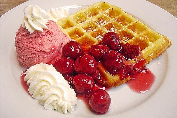 Flowers Cream Quark Waffles with Homemade Red Fruit Jelly