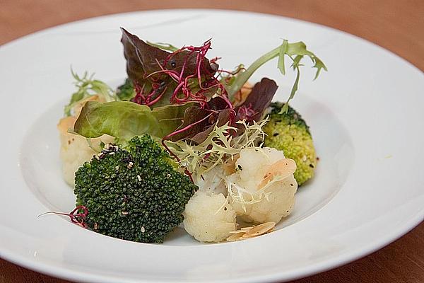 Fried Cauliflower and Broccoli with Herb Curd