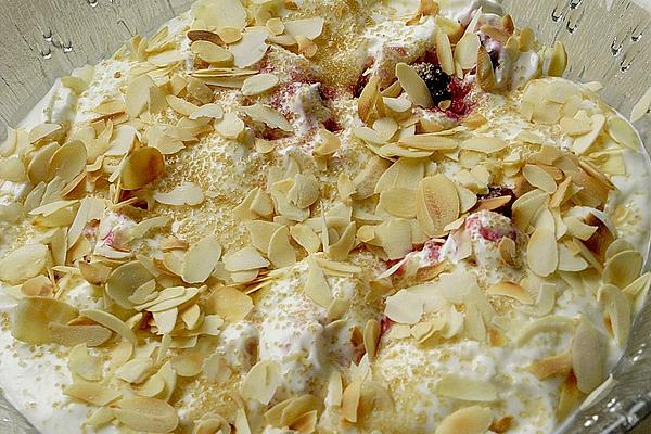 Frozen Berries on Cream Curd with Flaked Almonds