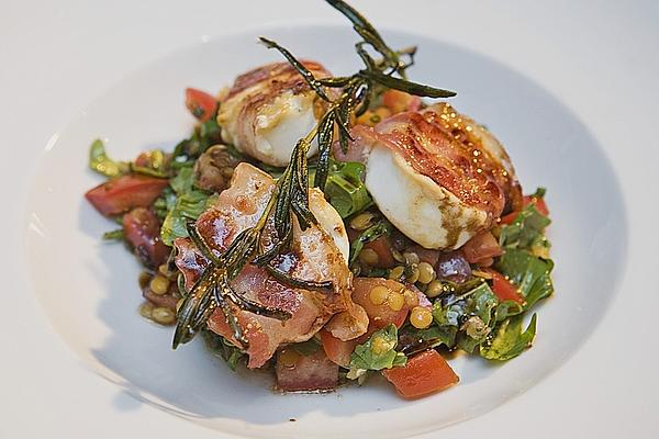 Goat Cheese Wrapped in Bacon on Colorful Lentil Salad