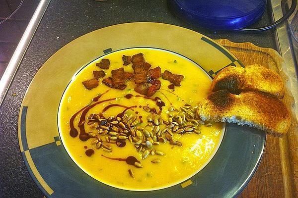 Hokkaido Pumpkin Soup with Bacon Croutons