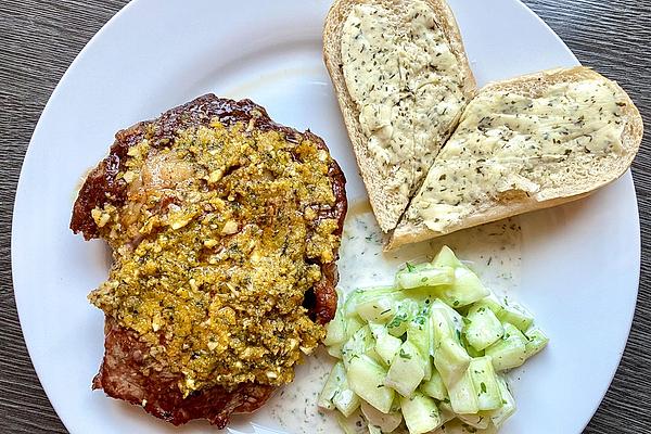 Irish Steaks Au Gratin with Cucumber Salad