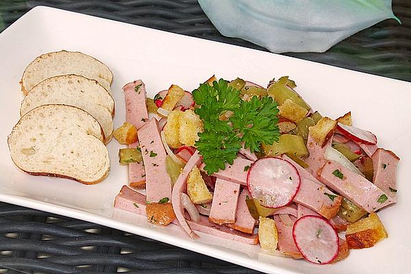 Leberkäse Salad with Pretzel Stick Croutons