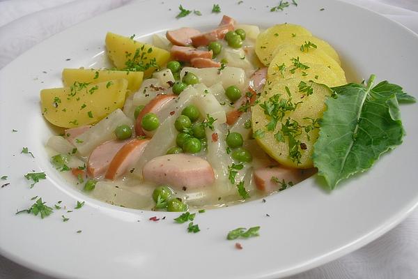 Meat Sausage and Kohlrabi Stew