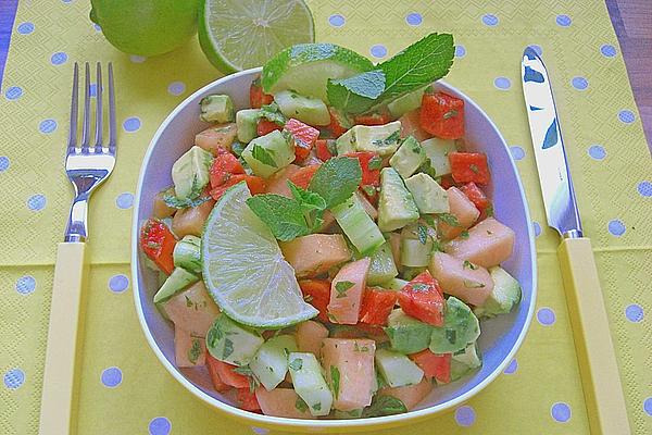 Melon Salad with Avocado, Papaya, Cucumber and Mint