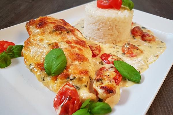 Mozzarella Chicken in Creamy Basil Sauce