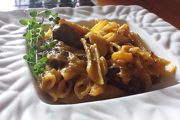 Noodle Pan with Turkey Strips, Peach and Curry