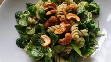 Vegan Pasta Salad with Avocado and Lamb`s Lettuce