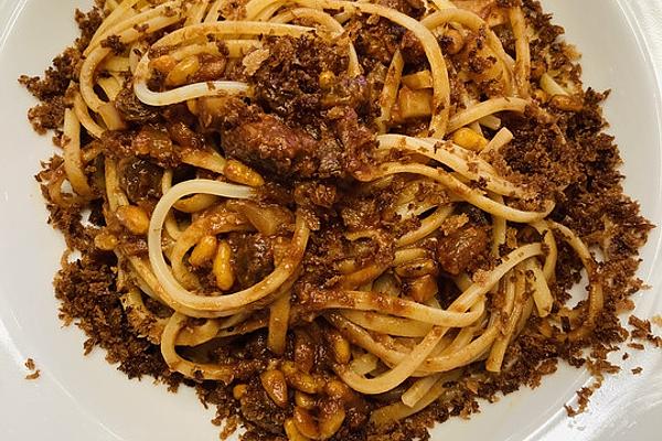 Pasta with Sardines and Pine Nuts in Tomato – Red Wine – Sauce
