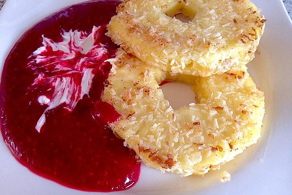 Pineapple – Coconut – Rings with Raspberries