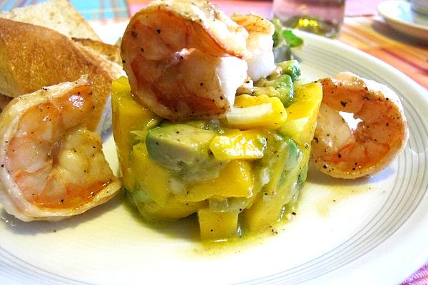 Prawns on Avocado Mango Tartare
