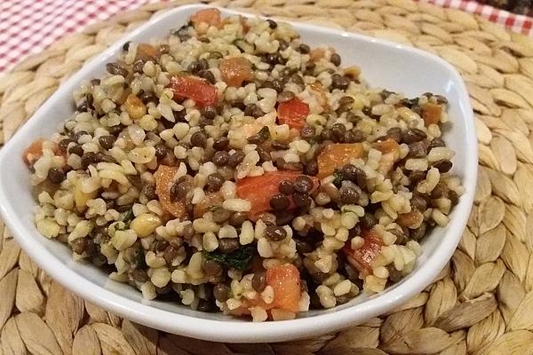 Puy Lentil Bulgur Salad with Fresh Spinach