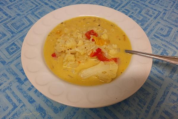Rice Coconut Milk Soup with Cauliflower and Peppers