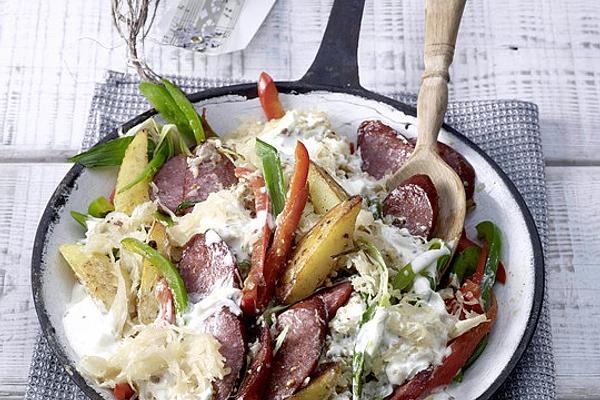 Sauerkraut and Bell Pepper Pan with Cabanossi