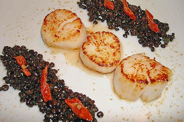 Scallops with Beluga Lentils