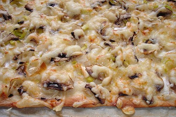 Tarte Flambée with Leek, Mushrooms and Cheese