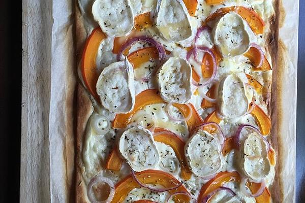 Tarte Flambée with Pumpkin, Goat Cheese and Honey