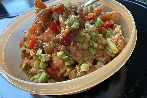 Tomato Salad Barcelona with Avocado and Tuna
