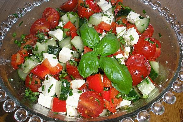 Tomato Salad with Honeydew Melon and Sheep Cheese