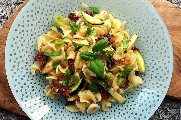 Vegan Pasta Salad with Zucchini, Basil and Pine Nuts