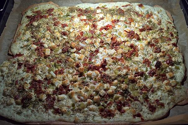 Vegetarian Spelled Tarte Flambée with Sheep Cheese