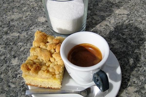 Yeast Cake from Tray with Pudding and Crumble