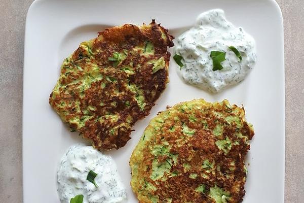 Zucchini Pancakes with Tzatziki, Low Carb