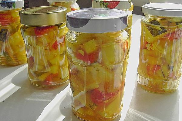 Zucchini, Pickled with Peppers and Garlic